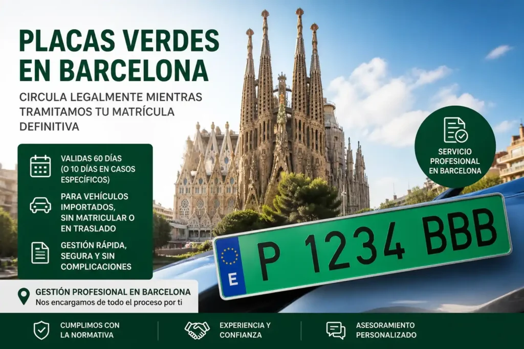 Matrículas verdes o temporales en Barcelona con gestoría trámites dgt