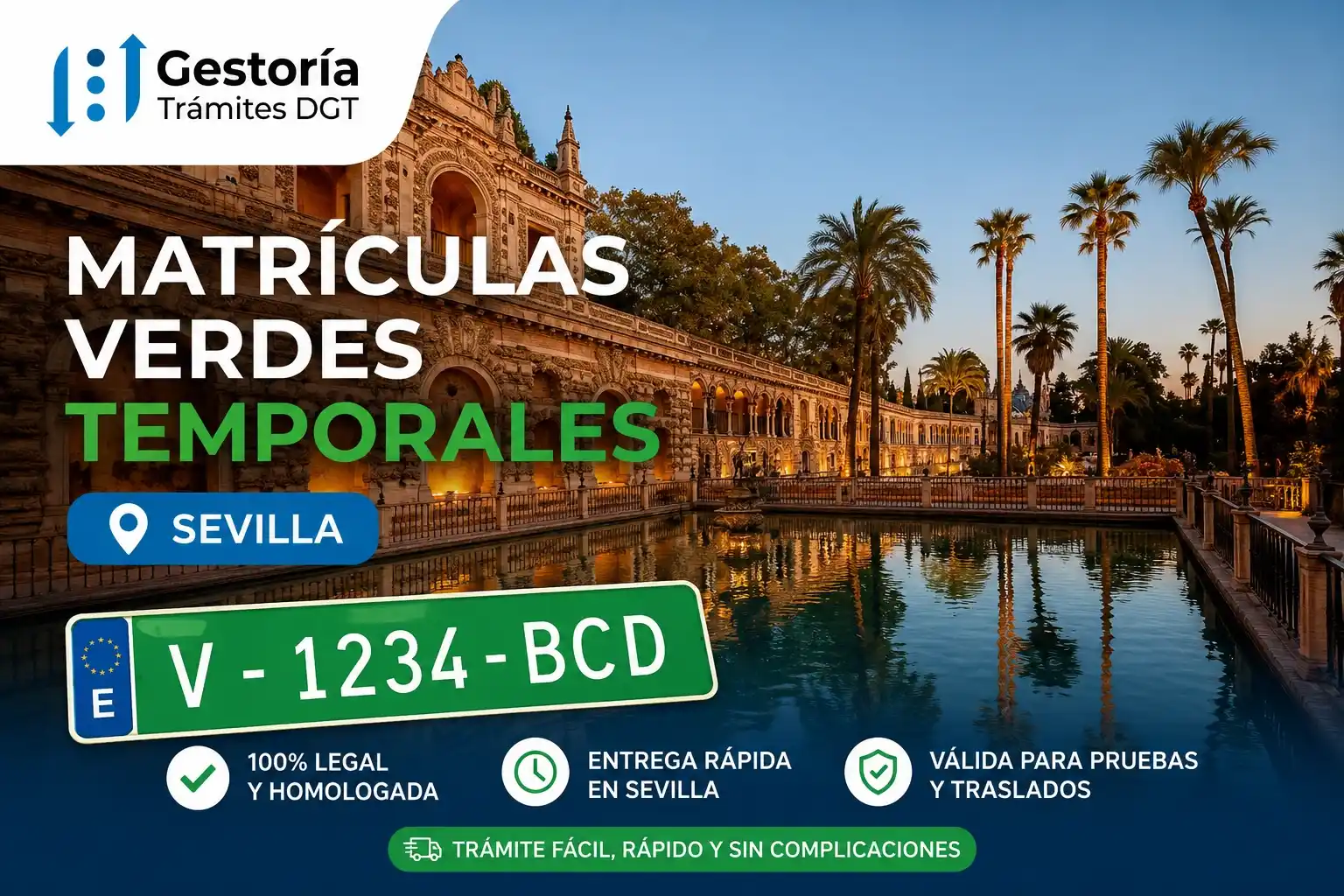 Matrículas o placas verdes en Sevilla. Gestoría online experta en matriculación de coches importados. Gestoriatramitesdgt